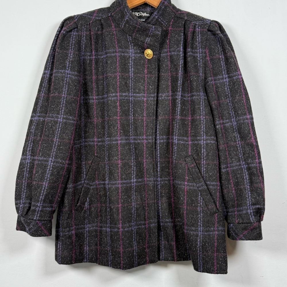 Karizma Vintage Wool Blend Plaid Coat, Size 8, Impeccable Condition!